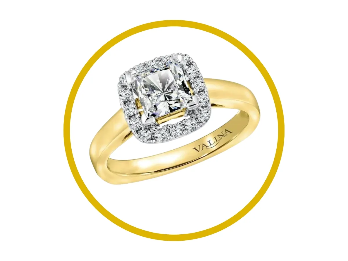 Diamond halo engagement ring by Valina