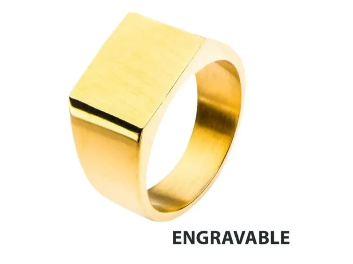 Gold engravable square signet ring