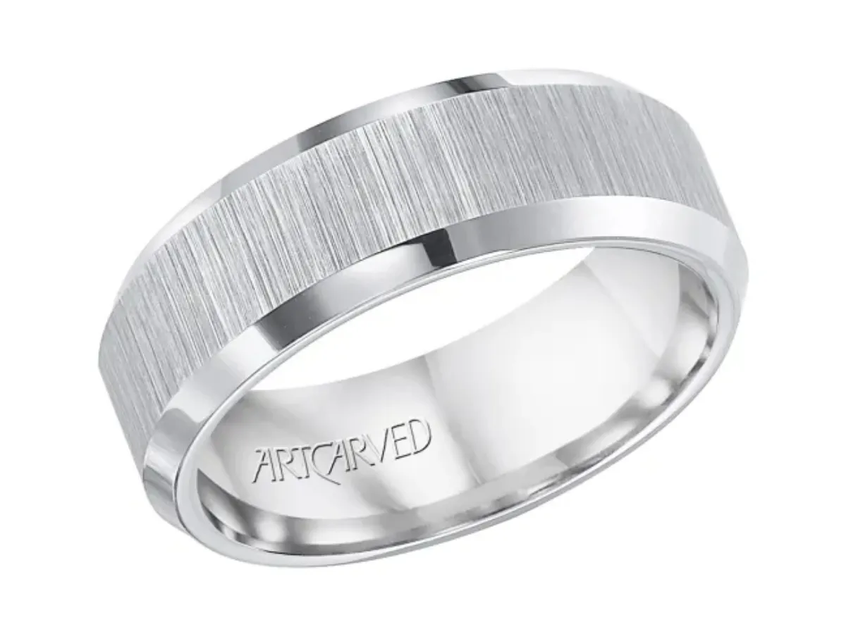 Brushed finish tungsten wedding band
