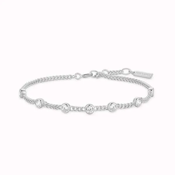 Silver bracelet with round gemstones and chain link. Explore Ania Haie collection.