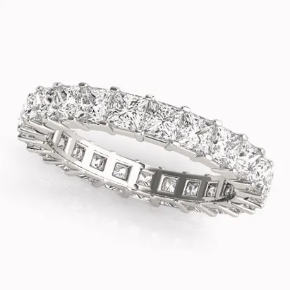 Elegant diamond anniversary band with a row of sparkling princess-cut stones set in white gold.