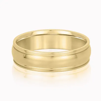 Men's gold wedding band with a polished finish.