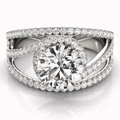 Elegant multi-row diamond engagement ring with a large center stone.