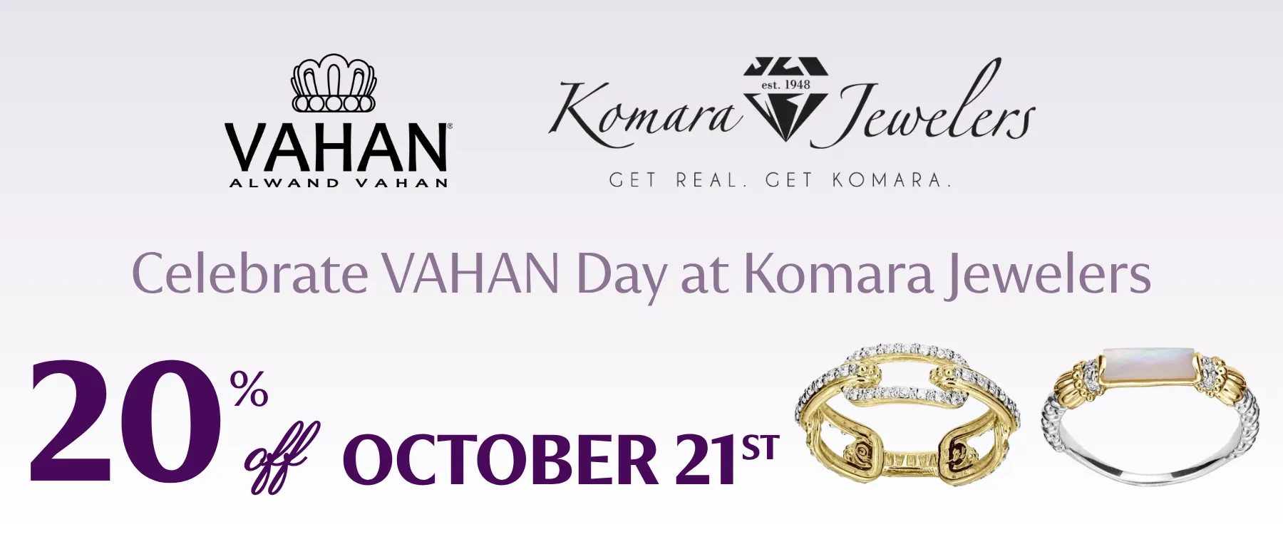 Banner describing VAHAN Day at Komara Jewlers