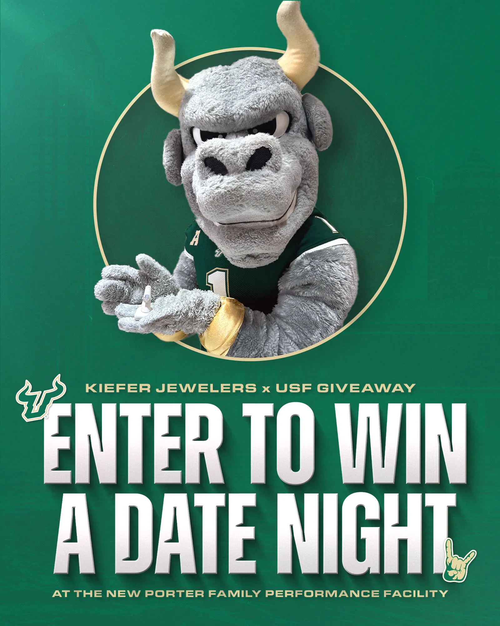 Win a Date Night at the USF Porter Family Indoor practice facility Kiefer Jewelers is teaming up with USF to give one lucky couple a night to remember at the new USF Porter Family Indoor Practice Facility. Your date night will begin with a 30-minute in-depth tour of the facility. After that, you will enjoy a private dinner for two on the 50 yard line of the USF Porter Family Indoor Practice Facility. You will also receive a $500 shopping spree to Kiefer Jewelers and a swag bag of USF gear including an autographed jersey! Last but not least, you will enjoy premium tickets to the fan appreciation USF game on November 23rd, 2024. Winner will be announced on Monday November 18th, 2024. Click here for more details on the rules and regulations of this sweepstakes. Kiefer Jewelers Lutz, FL