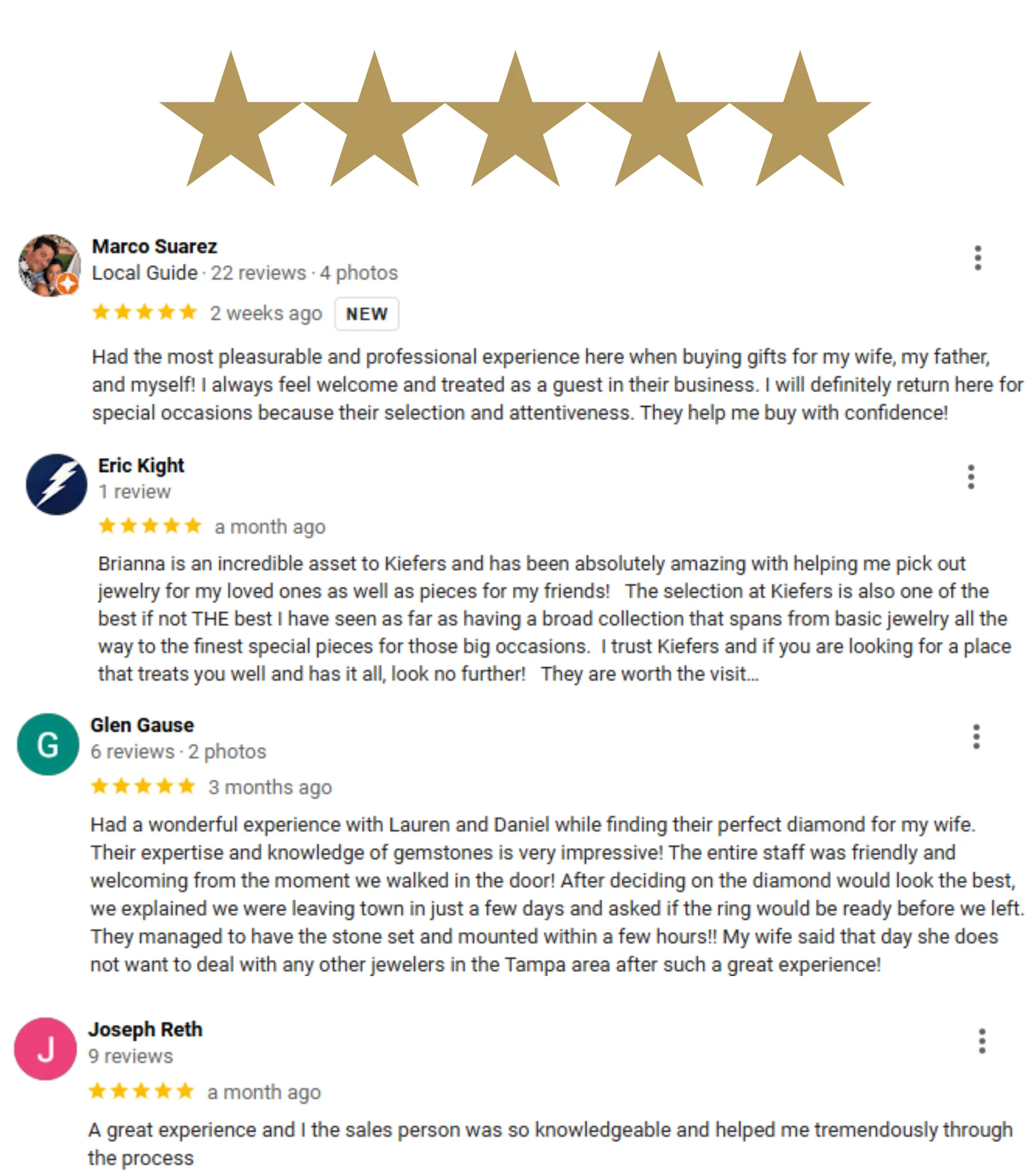 Testimonials at Kiefer Jewelers Lutz, FL