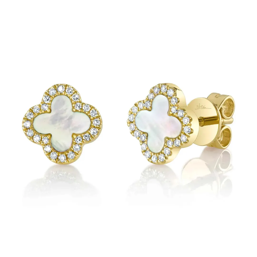 Shy Creation Kate mother of pearl and diamond stud earrings