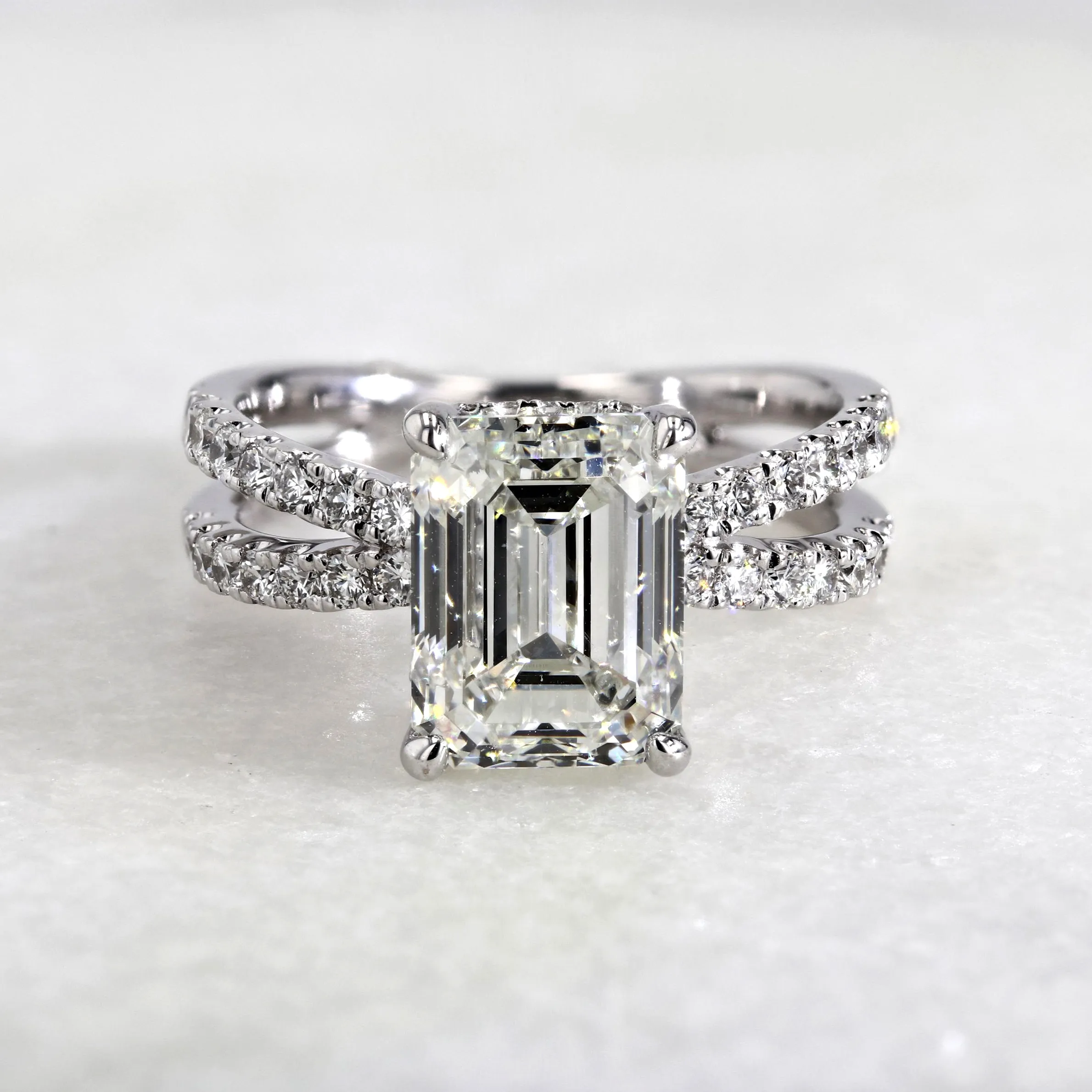 Emerald Cut Diamond Cross Band Pave Engagement Ring  La Mine dOr Moncton, NB