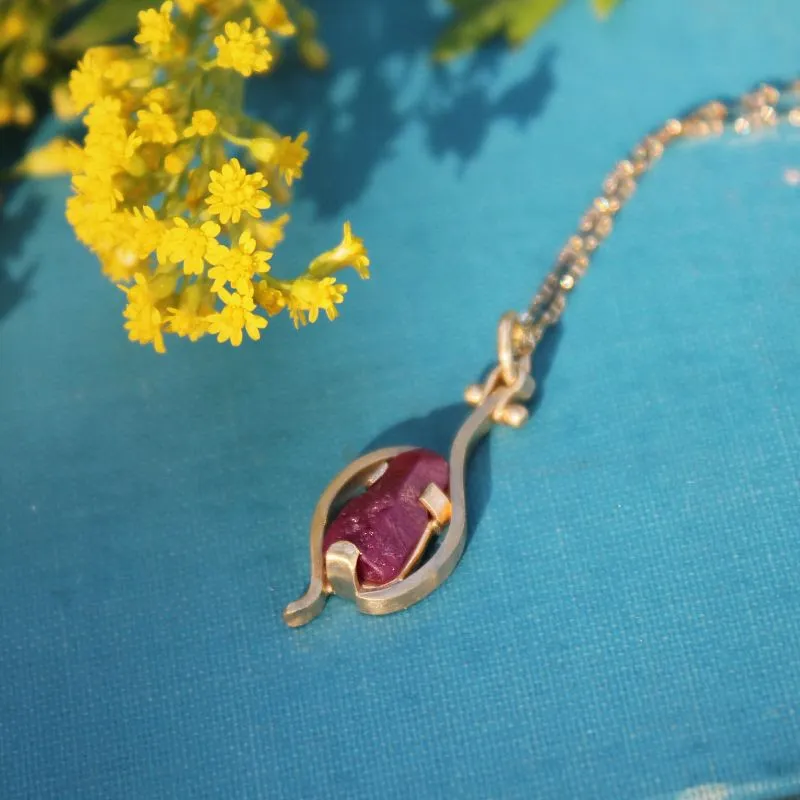 Burmese Rough Cut Ruby Pendant Yellow Gold The Diamond Center Claremont, CA