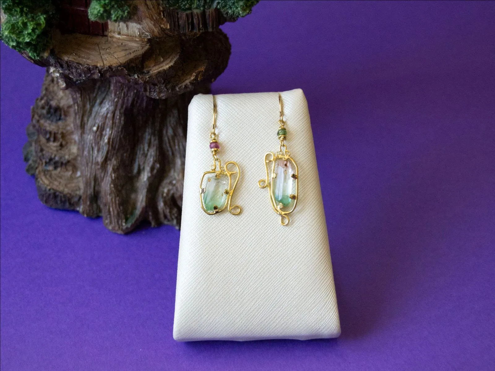 Bi-color green and white tourmaline earrings yellow gold The Diamond Center Claremont, CA