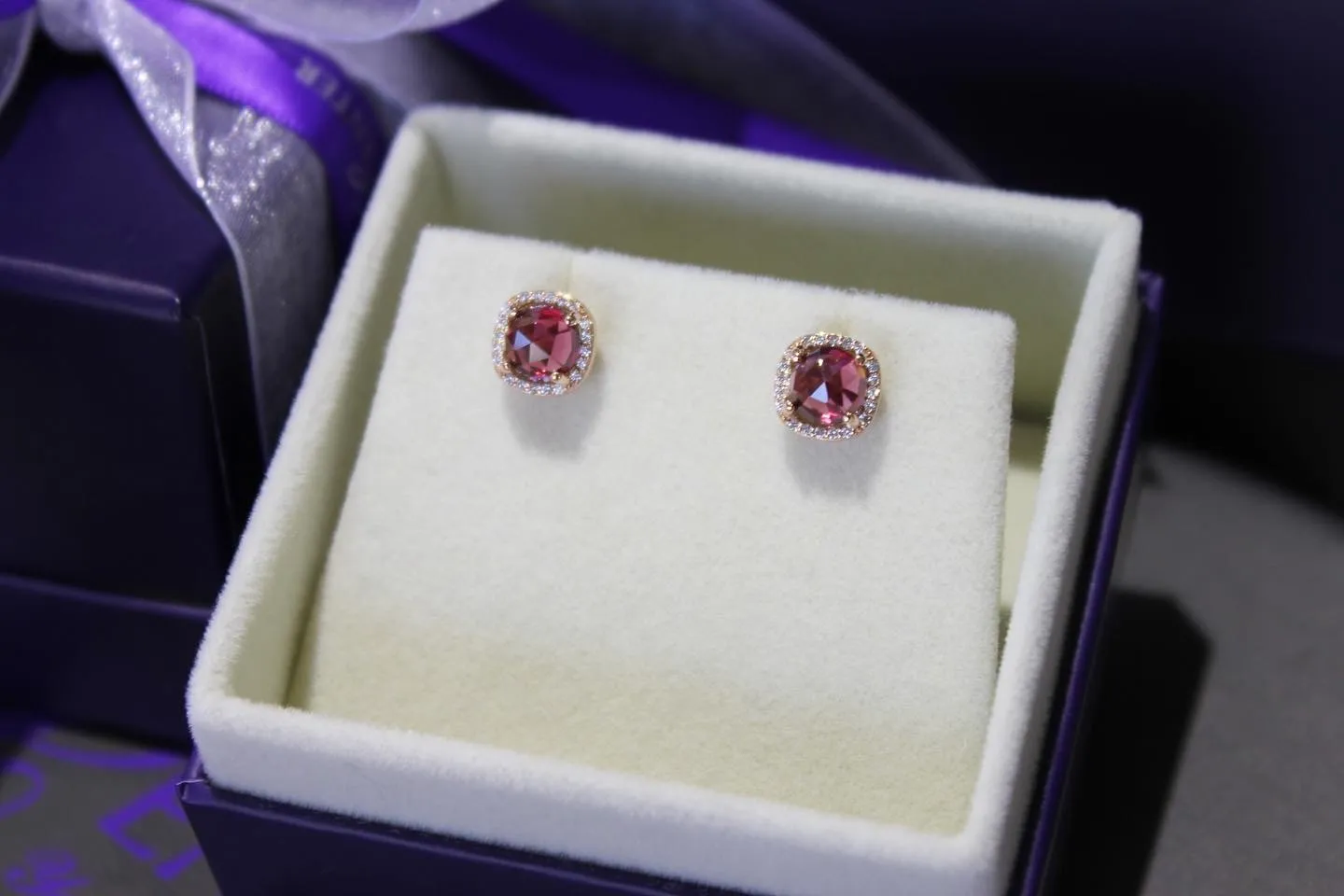 Rose Cut Garnet and Diamond Earrings rhodite garnet studs January birthstone The Diamond Center Claremont, CA