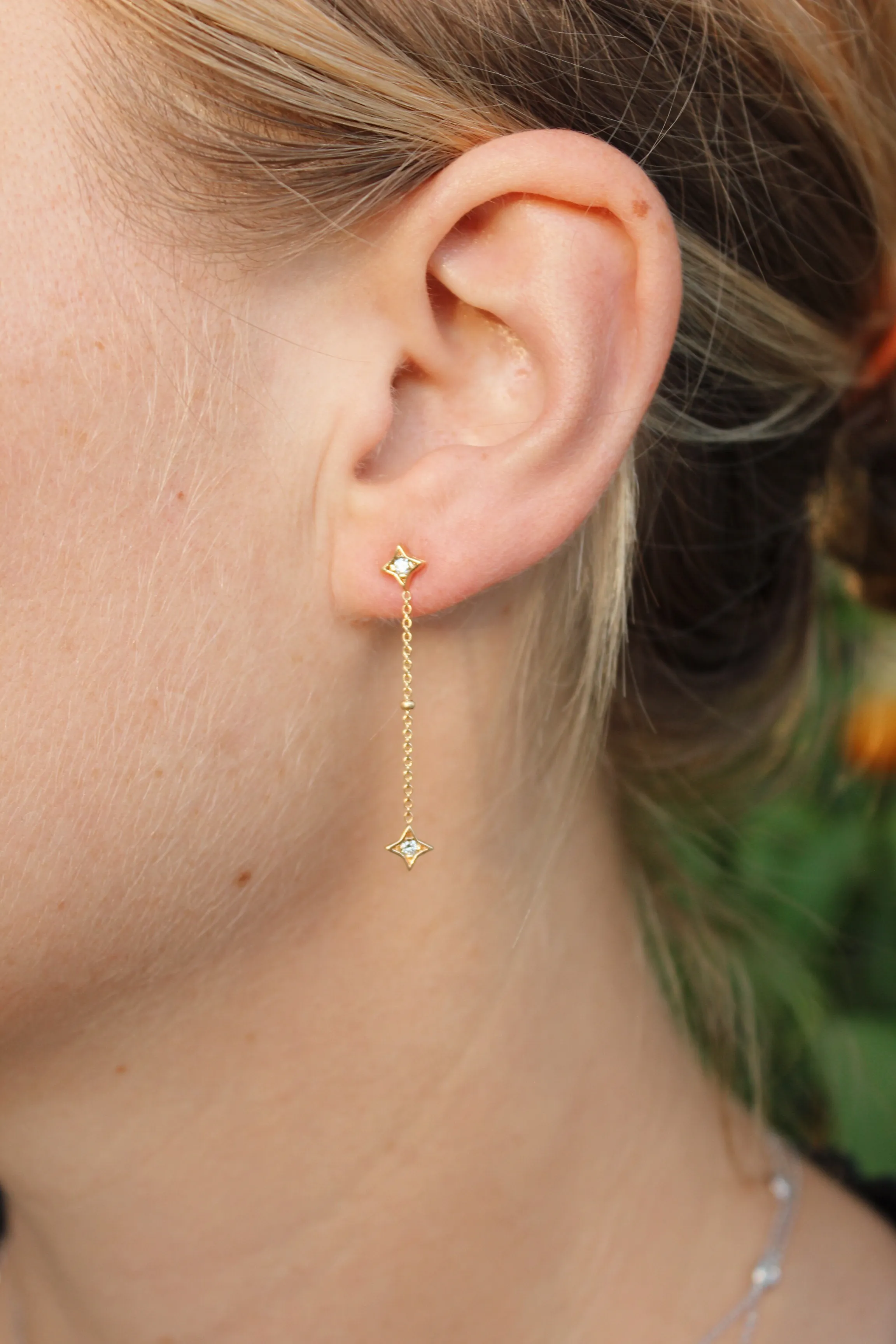 diamond star drop earrings yellow gold hanging earrings The Diamond Center Claremont, CA
