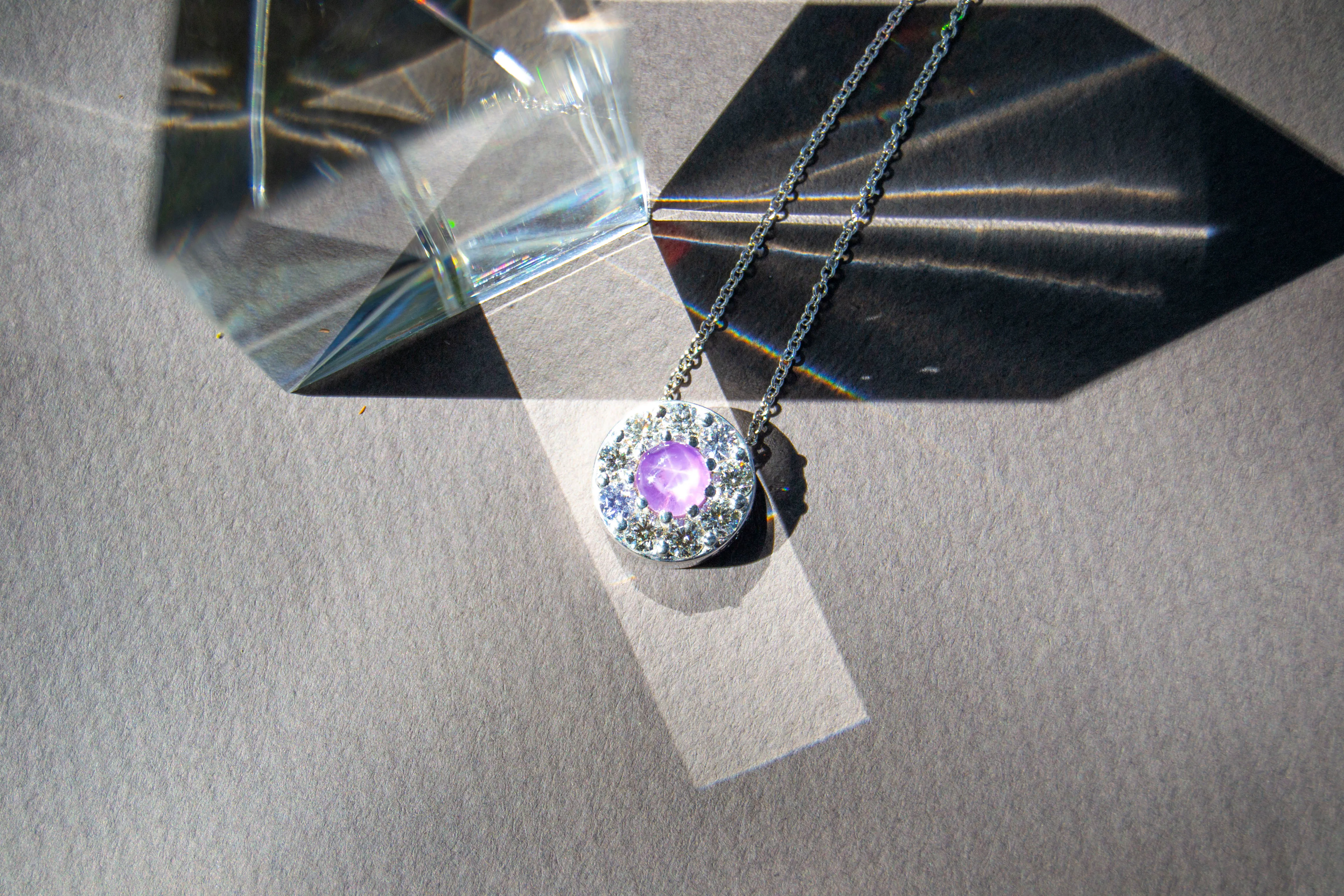 pink star sapphire and diamond pendant