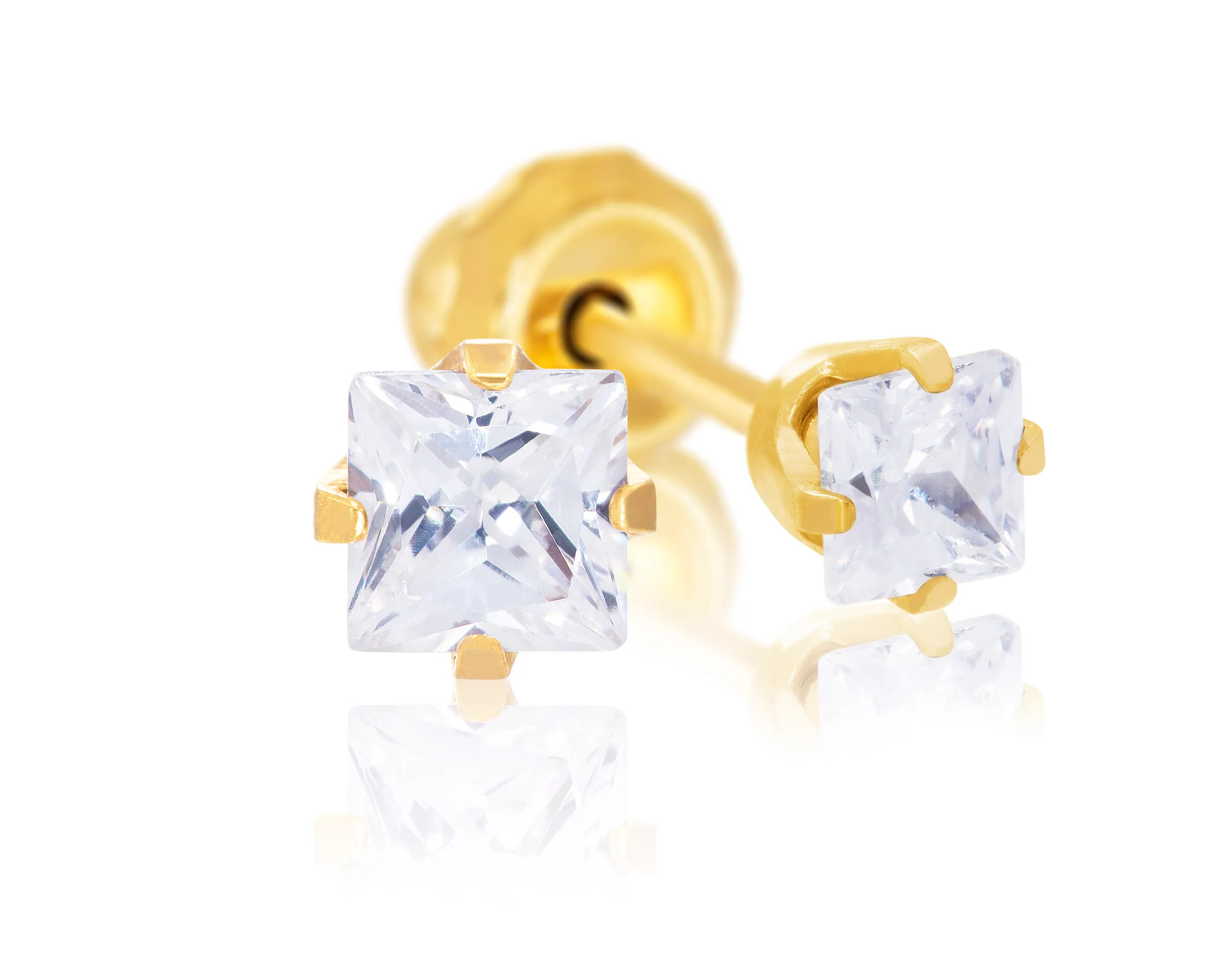 14kt Yellow Gold 3mm CZ Square Stud Price: $80 Lennons W.B. Wilcox Jewelers New Hartford, NY