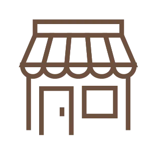 Storefront icon with awning. Click to book an in-store appointment.