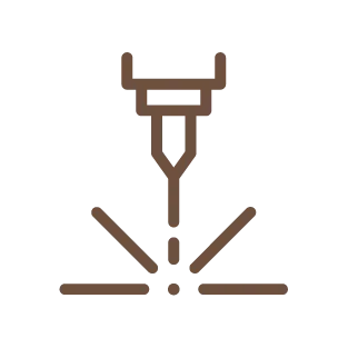 Pixelated engraving tool icon with sparks. Click to learn more about jewelry engraving services.