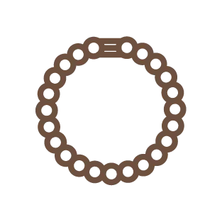 Brown circular icon with dotted pattern. Click to learn more about pearl and bead restringing services.