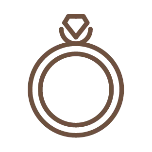 Brown pixelated ring icon representing jewelry crafted in-store.