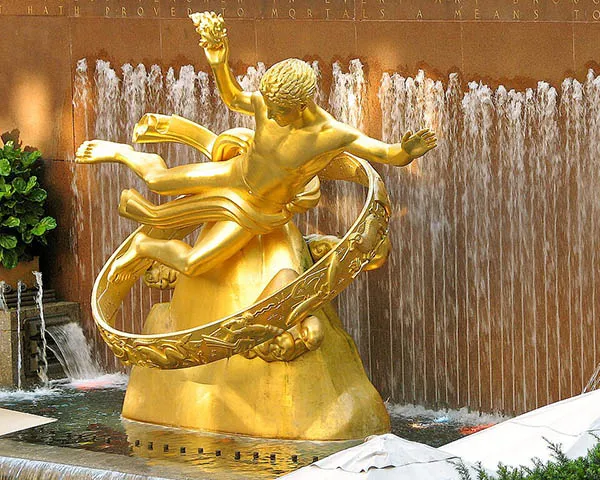 Prometheus Flying In Prometheus Makeover at Rockefeller Plaza Requires 20,000 Sheets of Gold ...