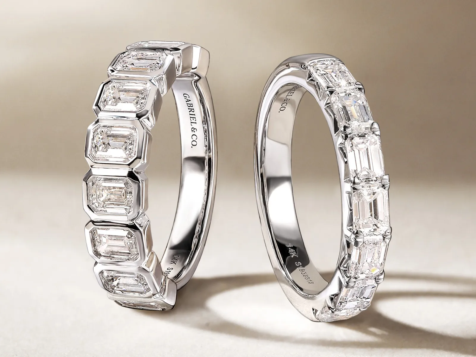 Women's diamond wedding bands in white gold at Marshall's Jewelers, Bellingham, MA.