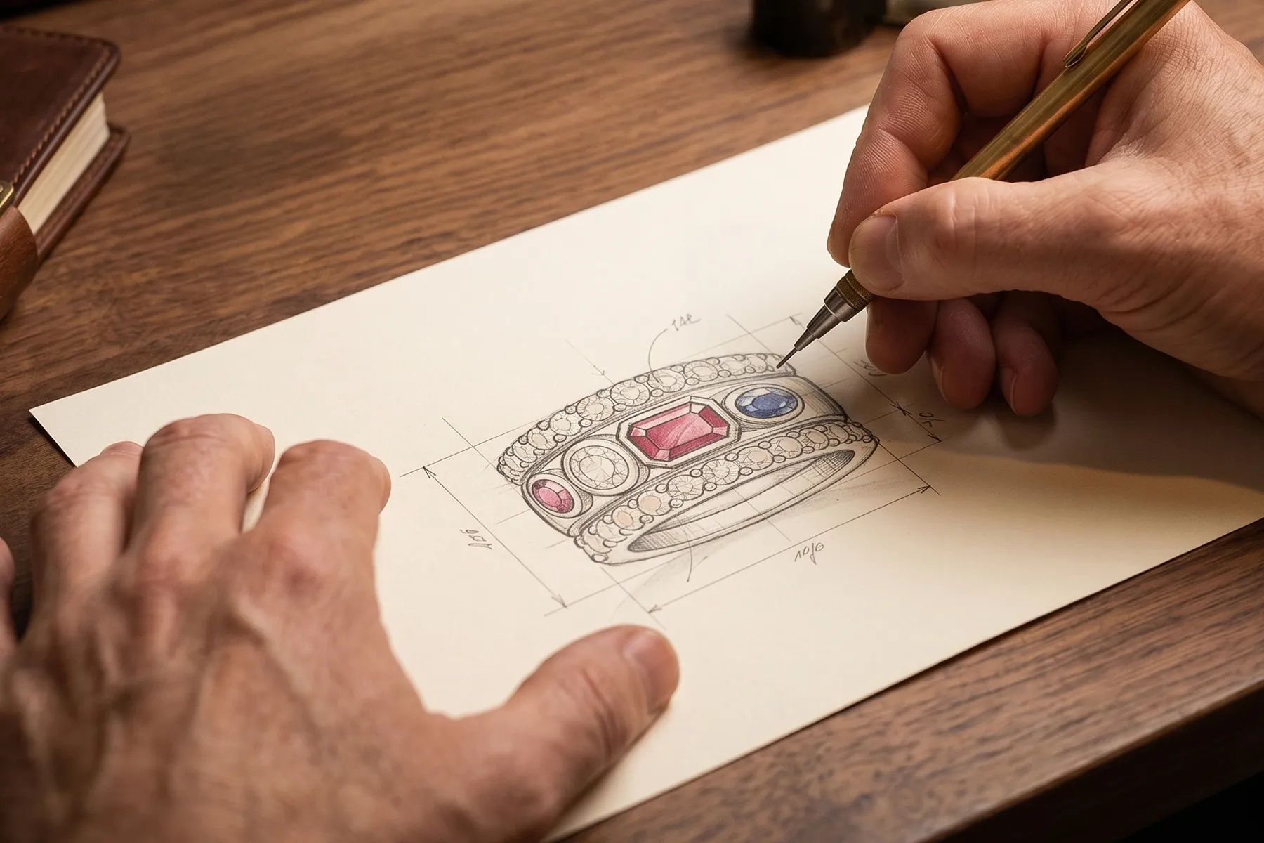 Custom jewelry design sketch at Marshall's Jewelers Bellingham MA