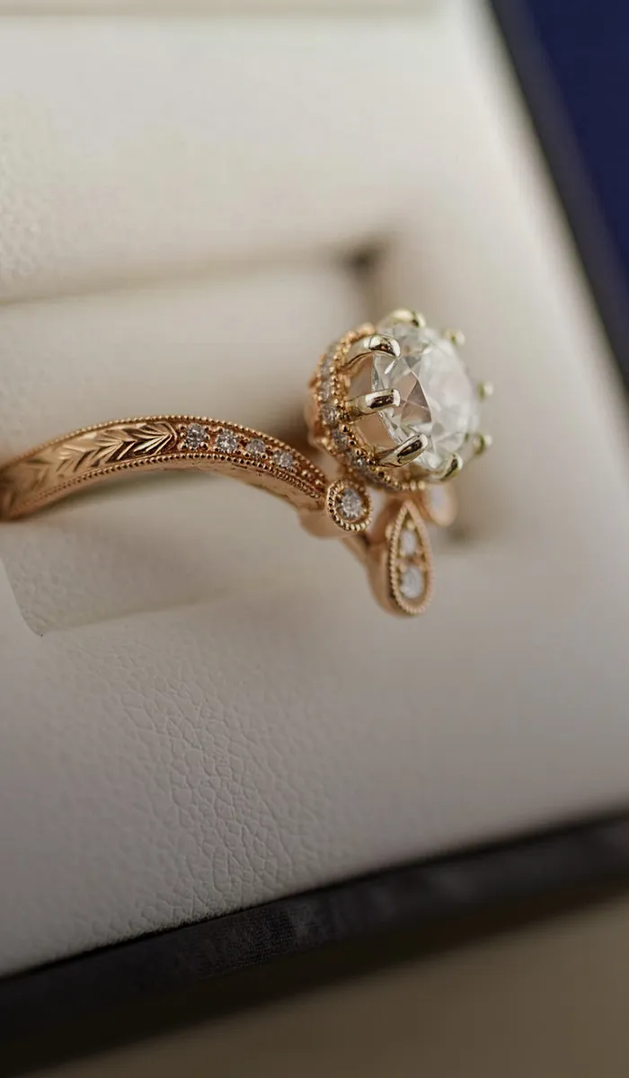 Elegant gold ring with diamond in a jewelry box. Start a Project at McGee & Company Fine Jewelers.