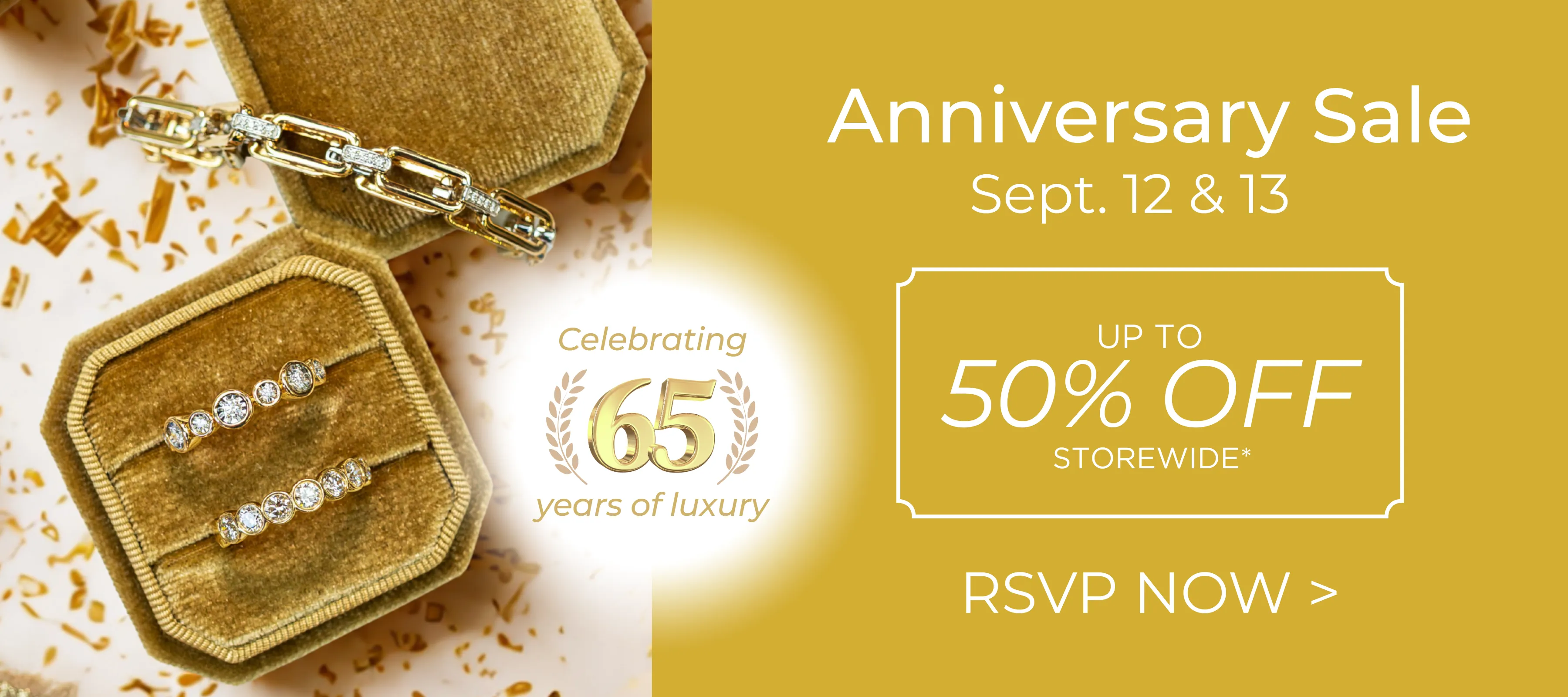 Anniversary Sale hero banner, with a ring graphic and details about the event.