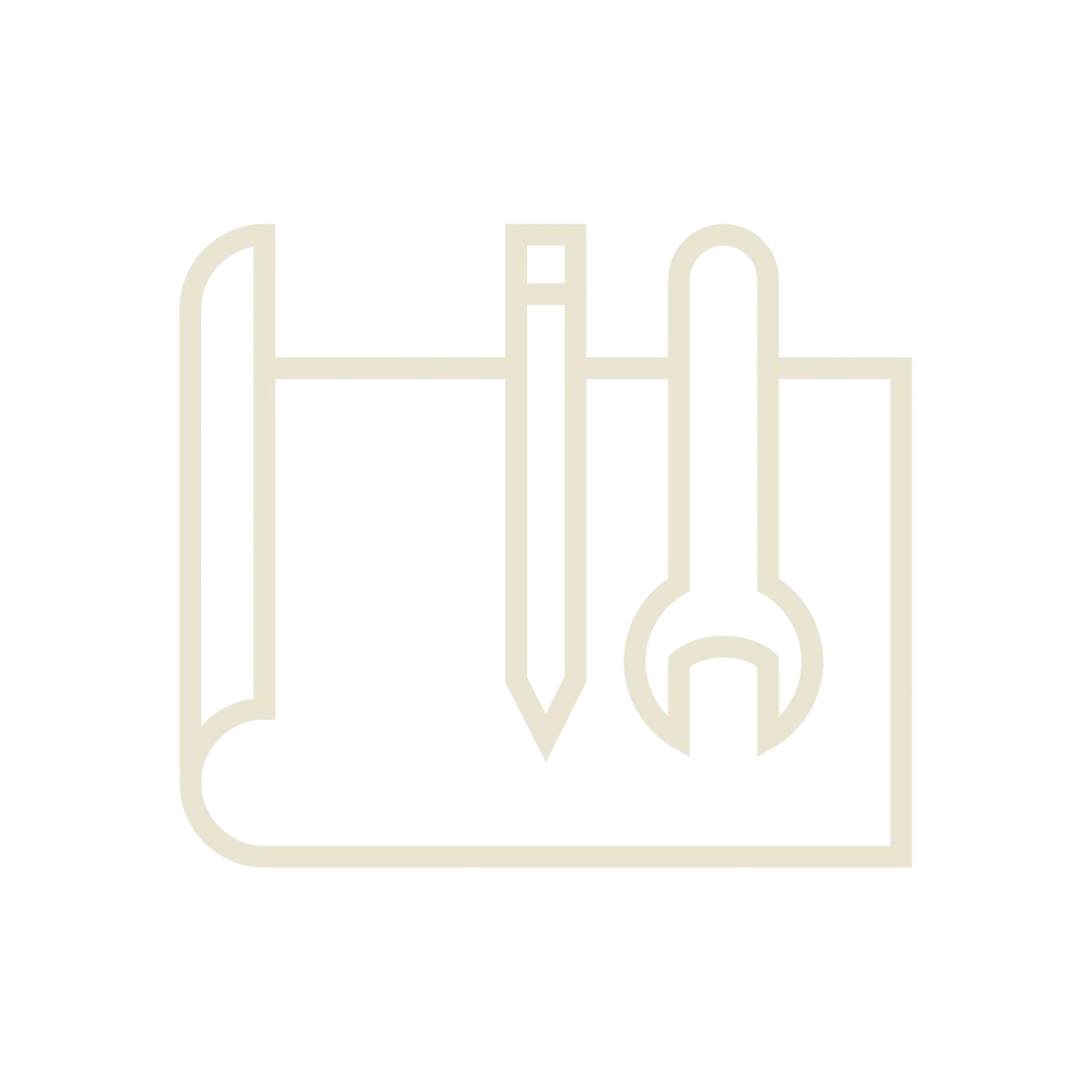 Icon of tools and a blueprint representing in-house jewelry services at Michael & Son's Jewelers. Learn more about services.