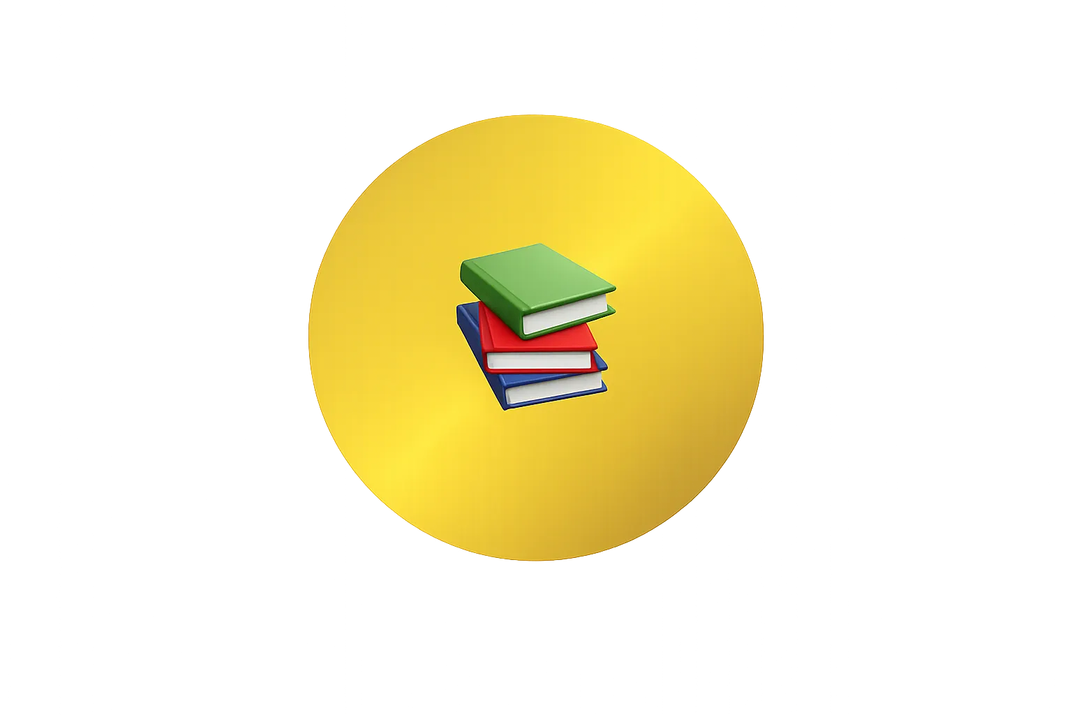 Stack of colorful books on a yellow circular background.