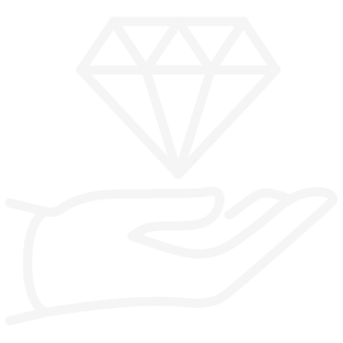 A hand holding a diamond icon in a minimalist, pixelated style.
