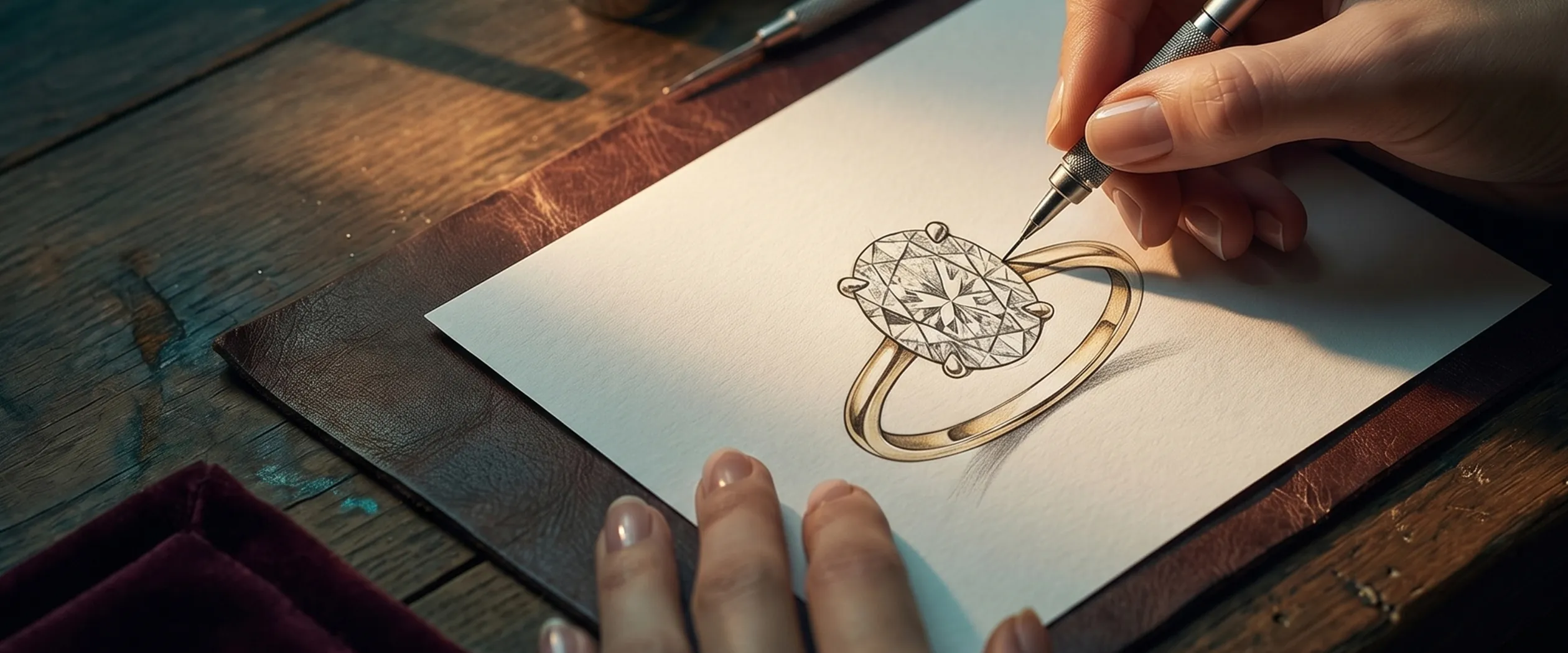 Custom jewelry design sketch in progress at Midtown Jewelers, Herndon. Explore Custom Design.