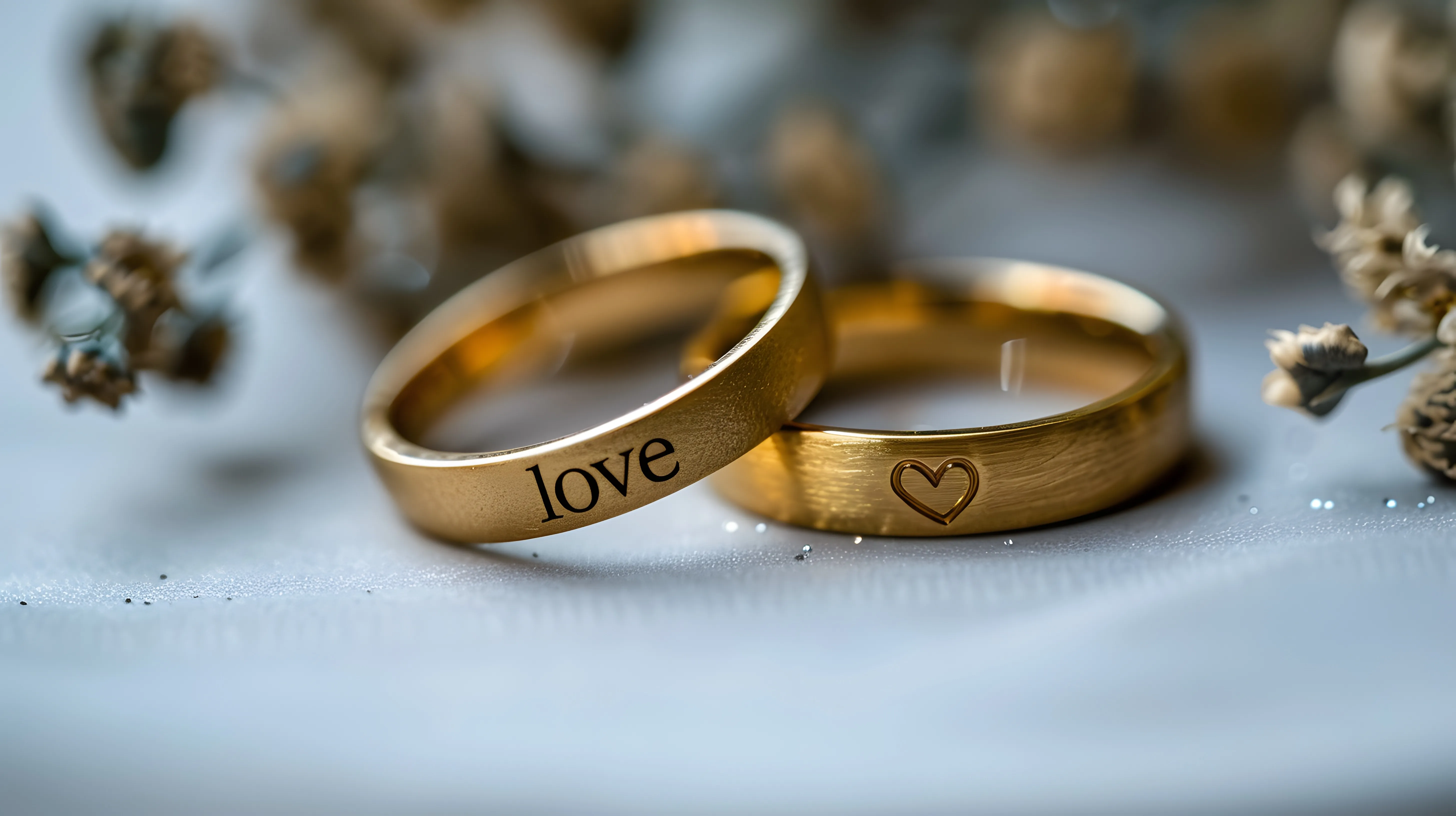 Two gold wedding rings, one engraved with 