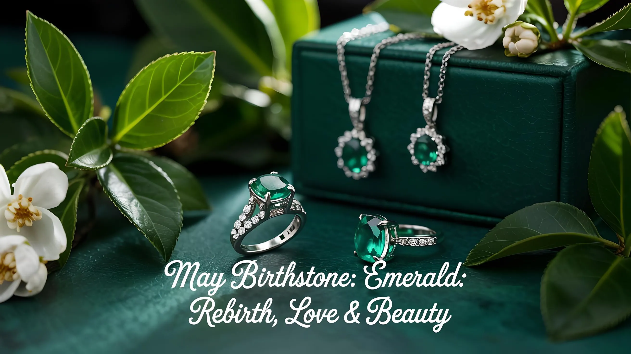 Emerald jewelry featuring a ring and earrings, with text: 