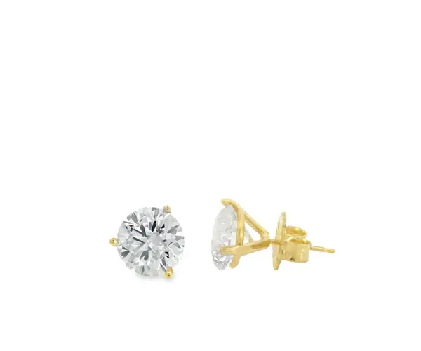 Gold stud earrings with round clear gemstones, perfect for elegant occasions. 