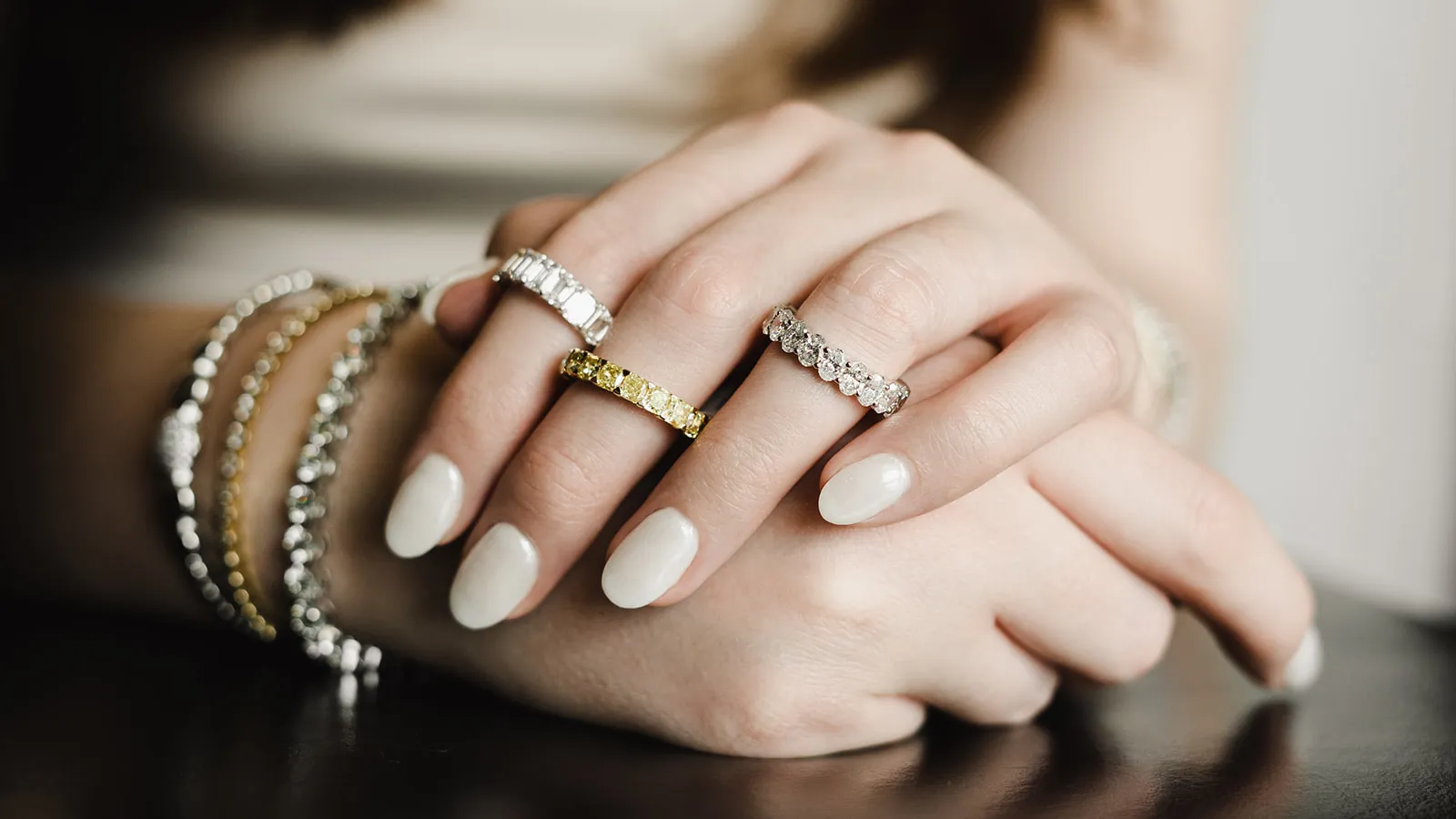 Couple embracing on wedding with 7 size ring
