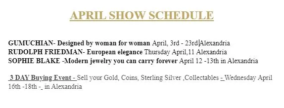 April Jewelry Shows and Events 