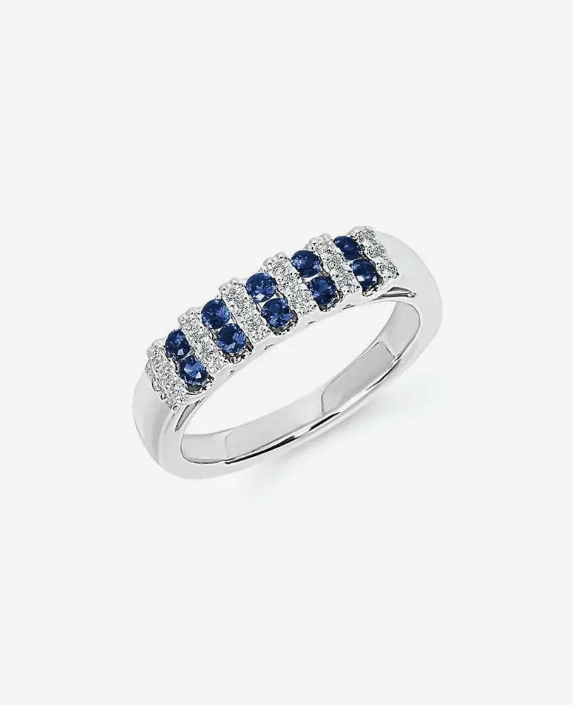 Sapphire and diamond ring with five blue sapphires and sparkling accents, available at Nelson Jewelry, Ltd.