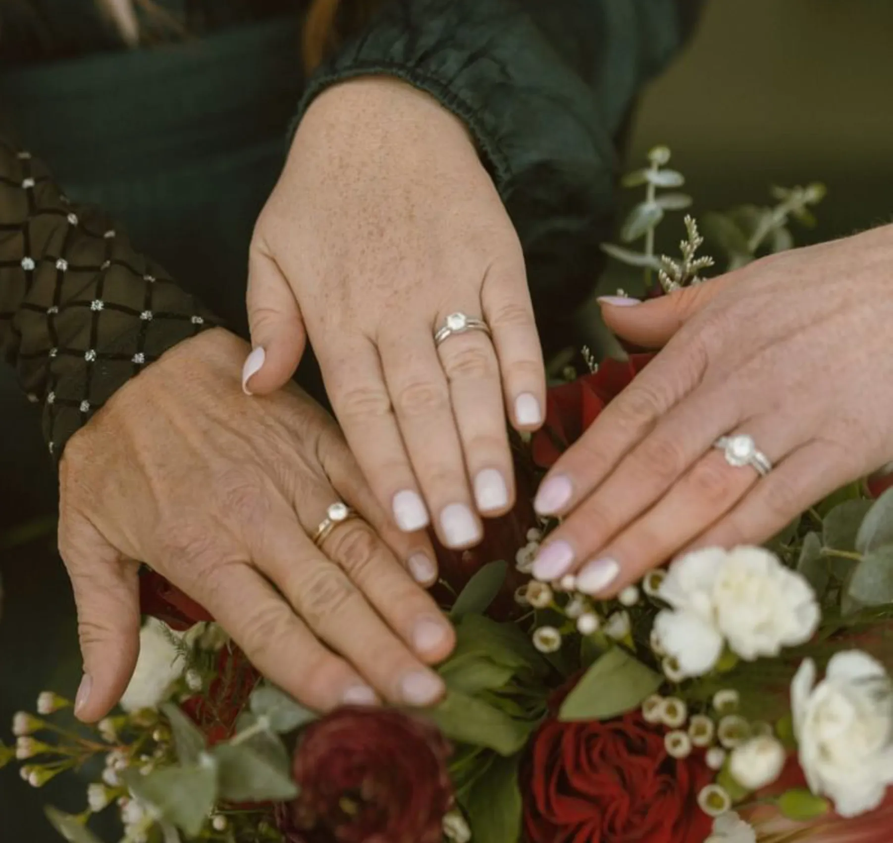 Three Generations of Orin's Happy Couples Wedding Ring Sets. Mother-of-the-Bride, Sister-of-the-Bride, and the Bride Herself!