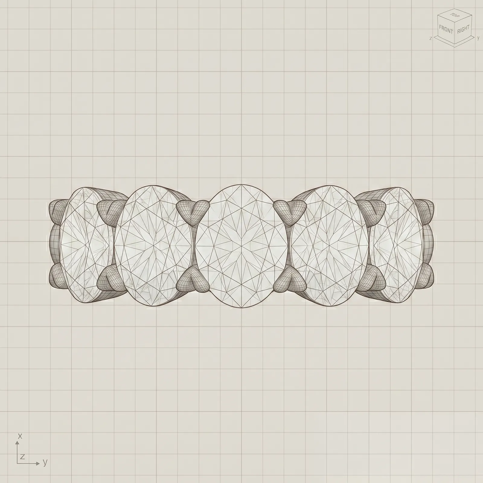 3D wireframe design of a wedding band with multiple stones. Start Your Project at Pearce Jewelers.