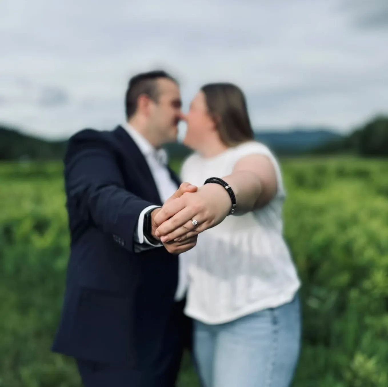 Couple with Pearce Jewelers engagement ring Upper Valley