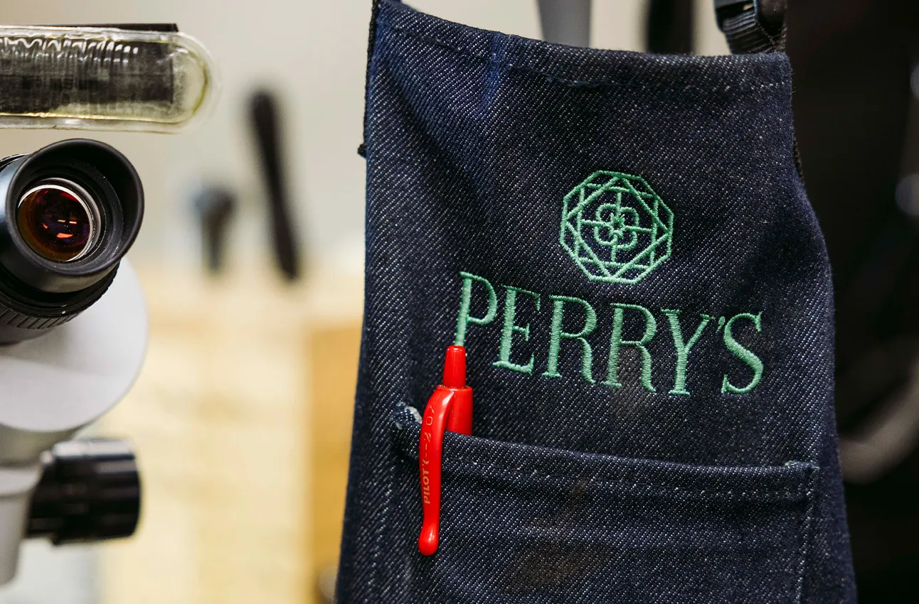 A denim apron with 