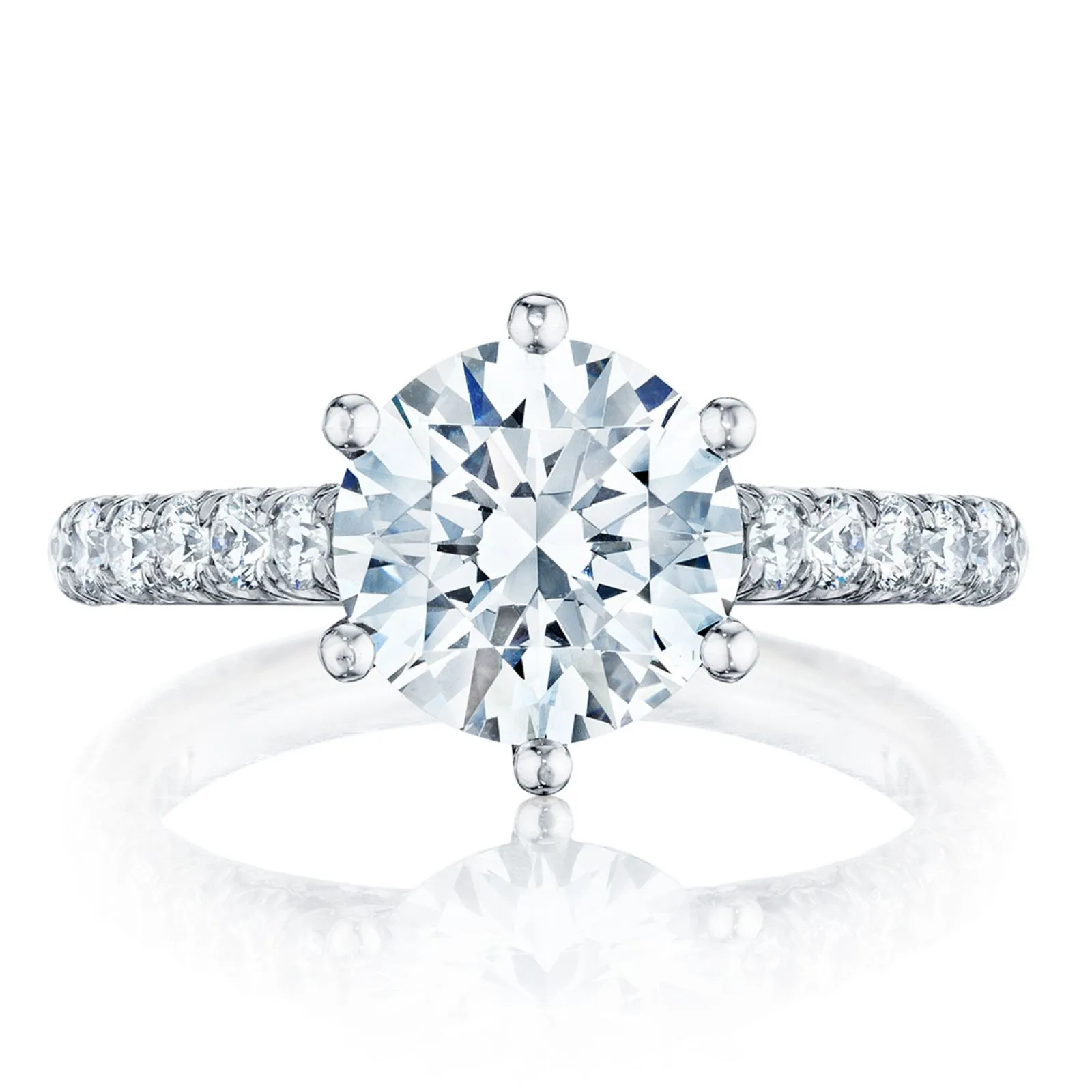 For a classic look that forms an amazing frame for the center gemstone, the single row setting is the answer. This setting subtl