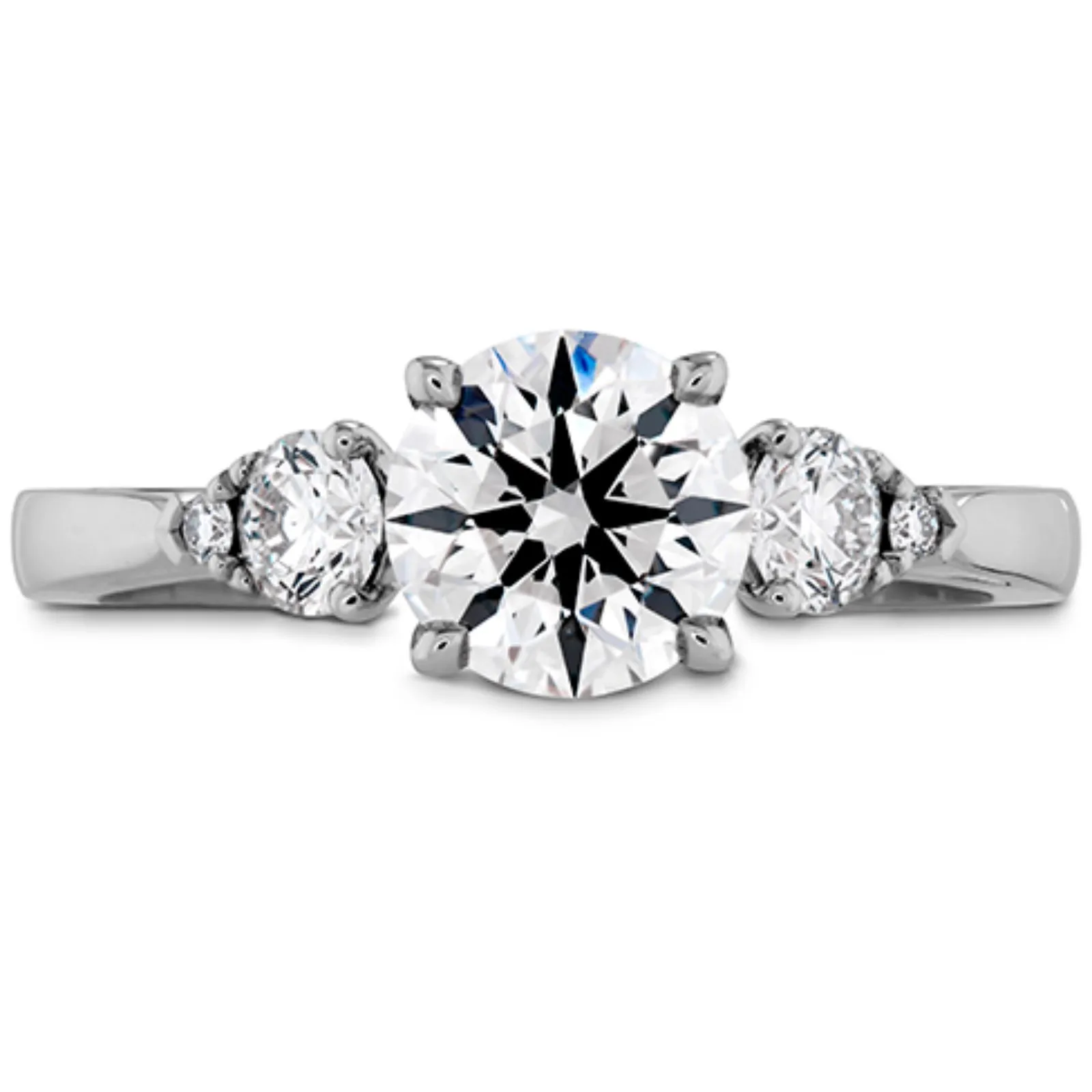 Three Stone This setting places gems on both sides of a main stone, and as the name suggests, it contains three total stones tha