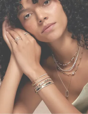 shy creation stackable bracelets on model Peter & Co. Jewelers Avon Lake, OH