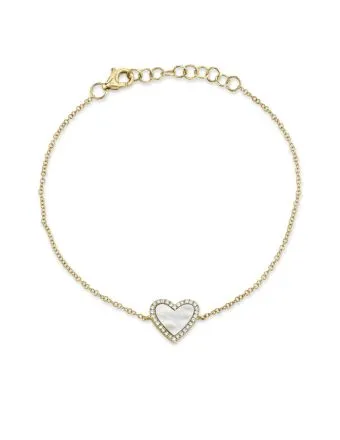 mother of pearl hearts bracelet with a diamond frame from Shy Creation Peter & Co. Jewelers Avon Lake, OH