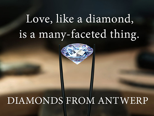 Antwerp diamond held in tweezers for advertisement