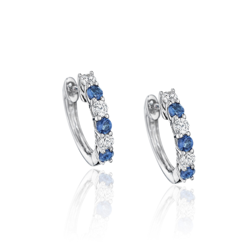 Diamond and sapphire earing, with 3 diamonds and alternating sapphires