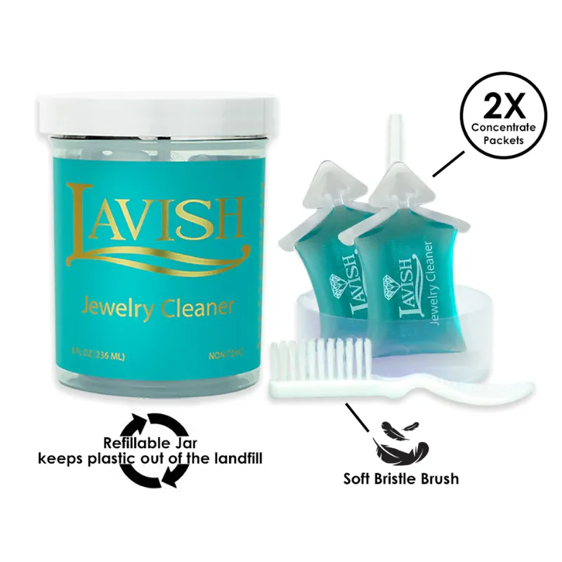 One large jar of Lash jewelry cleaner, and 2 small packages with a small jewelry cleaning brush