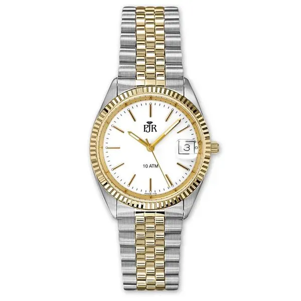 Stylish P.J. Rossi watch with a stainless steel and gold band, white face, and date display. Click to view more watches.