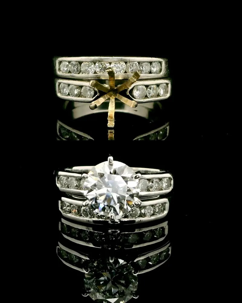Jeweler shaping a gold ring with prongs, showcasing in-store repair services at Premier Diamond Center. Learn more.